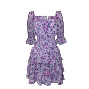 Koko + Mason Purple Floral Smocked Tiered Milkmaid Peasant Cottage Sundress Sz M